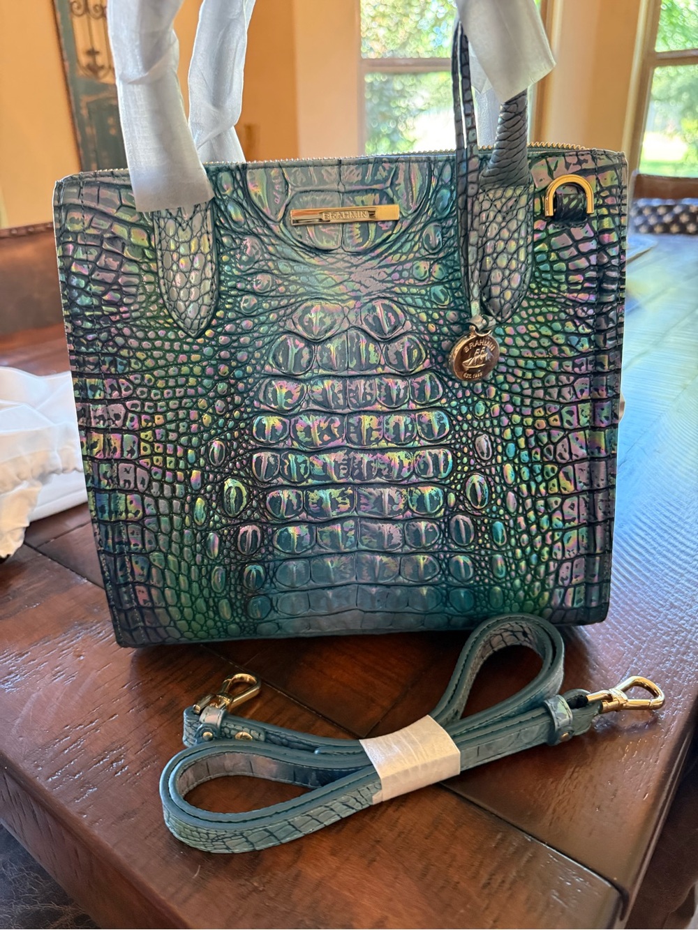 Brahmin small Caroline blue topaz Melbourne genuine leather satchel-NEW!